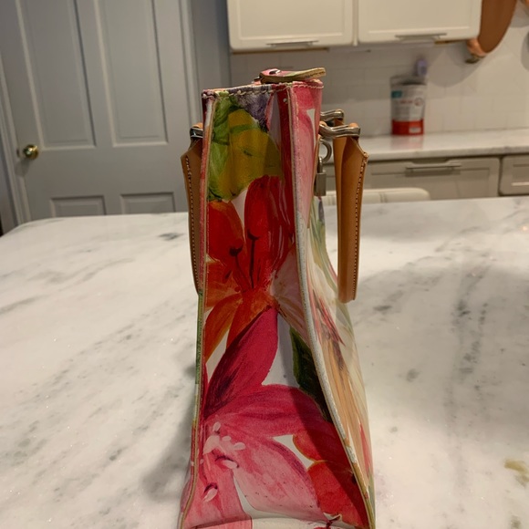 Leather Italian handbag, in bright flower motif. - Picture 2 of 8